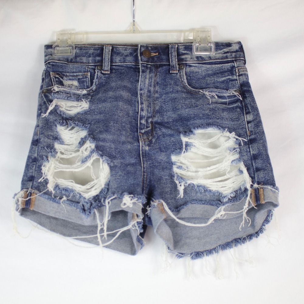 American Eagle‎ Outfitters Blue Stretch Ripped Mom Shorts Women's Size 4